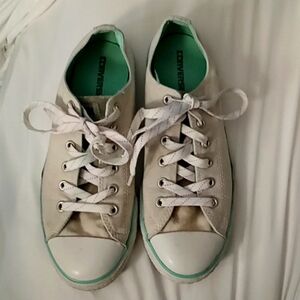 Converse All Star Kids Size 5 Youth Fits Womens 7 Cream Green Low Top